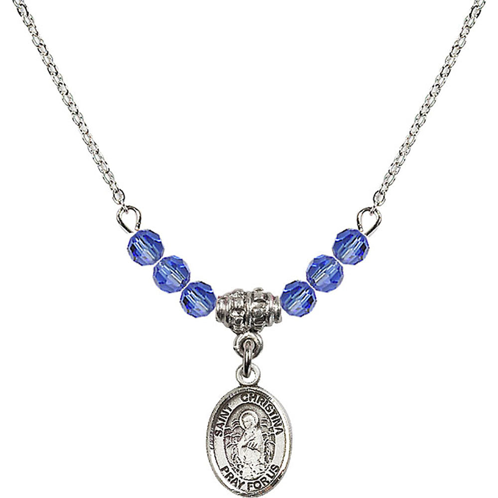 Sterling Silver Saint Christina the Astonishing Birthstone Necklace with Sapphire Beads - 9320