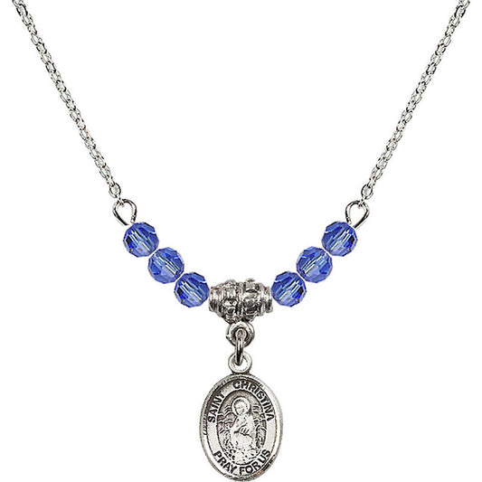 Sterling Silver Saint Christina the Astonishing Birthstone Necklace with Sapphire Beads - 9320