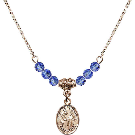 14kt Gold Filled Saint Columbanus Birthstone Necklace with Sapphire Beads - 9321