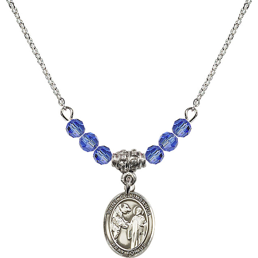 Sterling Silver Saint Columbanus Birthstone Necklace with Sapphire Beads - 9321