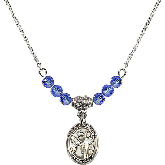 Sterling Silver Saint Columbanus Birthstone Necklace with Sapphire Beads - 9321
