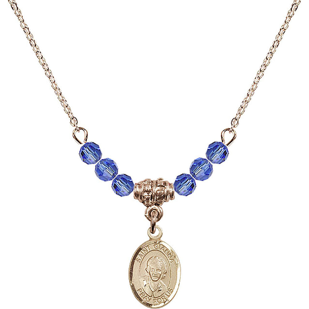 14kt Gold Filled Saint Gianna Beretta Molla Birthstone Necklace with Sapphire Beads - 9322