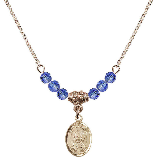 14kt Gold Filled Saint Gianna Beretta Molla Birthstone Necklace with Sapphire Beads - 9322