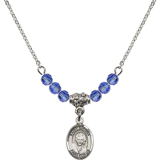 Sterling Silver Saint Gianna Beretta Molla Birthstone Necklace with Sapphire Beads - 9322