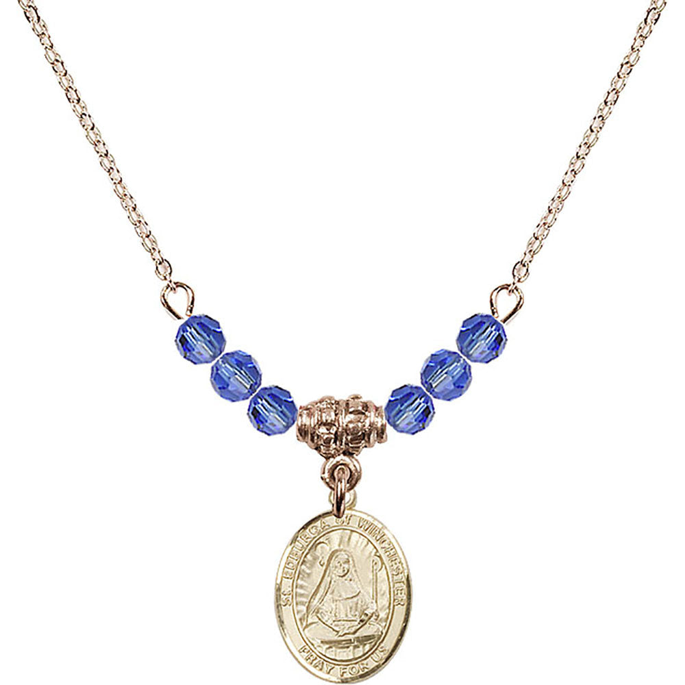 14kt Gold Filled Saint Edburga of Winchester Birthstone Necklace with Sapphire Beads - 9324