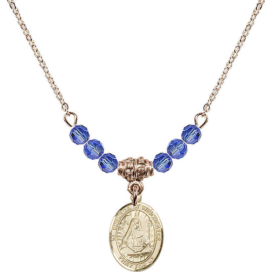 14kt Gold Filled Saint Edburga of Winchester Birthstone Necklace with Sapphire Beads - 9324