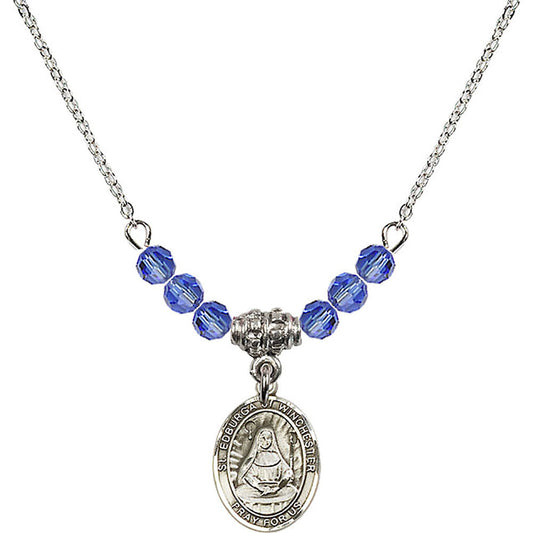 Sterling Silver Saint Edburga of Winchester Birthstone Necklace with Sapphire Beads - 9324