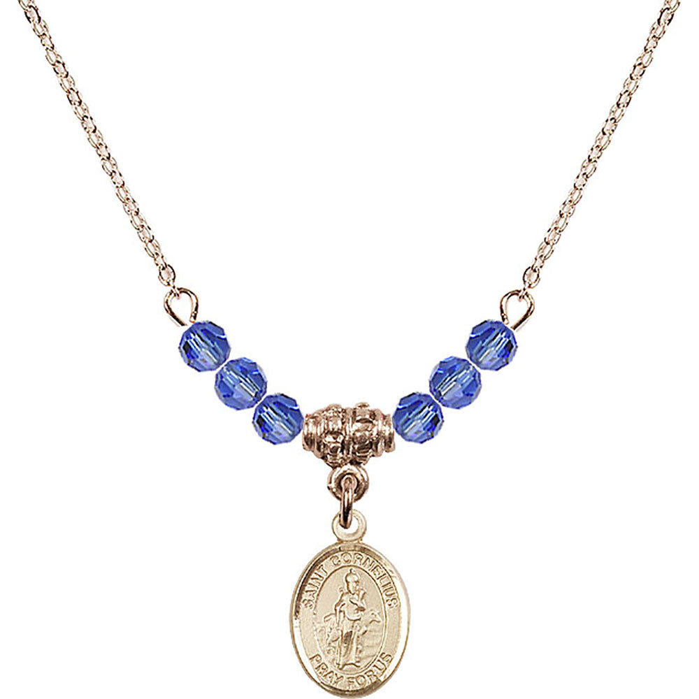 14kt Gold Filled Saint Cornelius Birthstone Necklace with Sapphire Beads - 9325