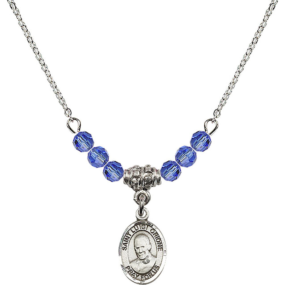 Sterling Silver Saint Luigi Orione Birthstone Necklace with Sapphire Beads - 9326