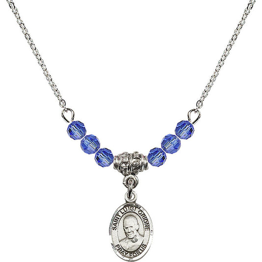 Sterling Silver Saint Luigi Orione Birthstone Necklace with Sapphire Beads - 9326