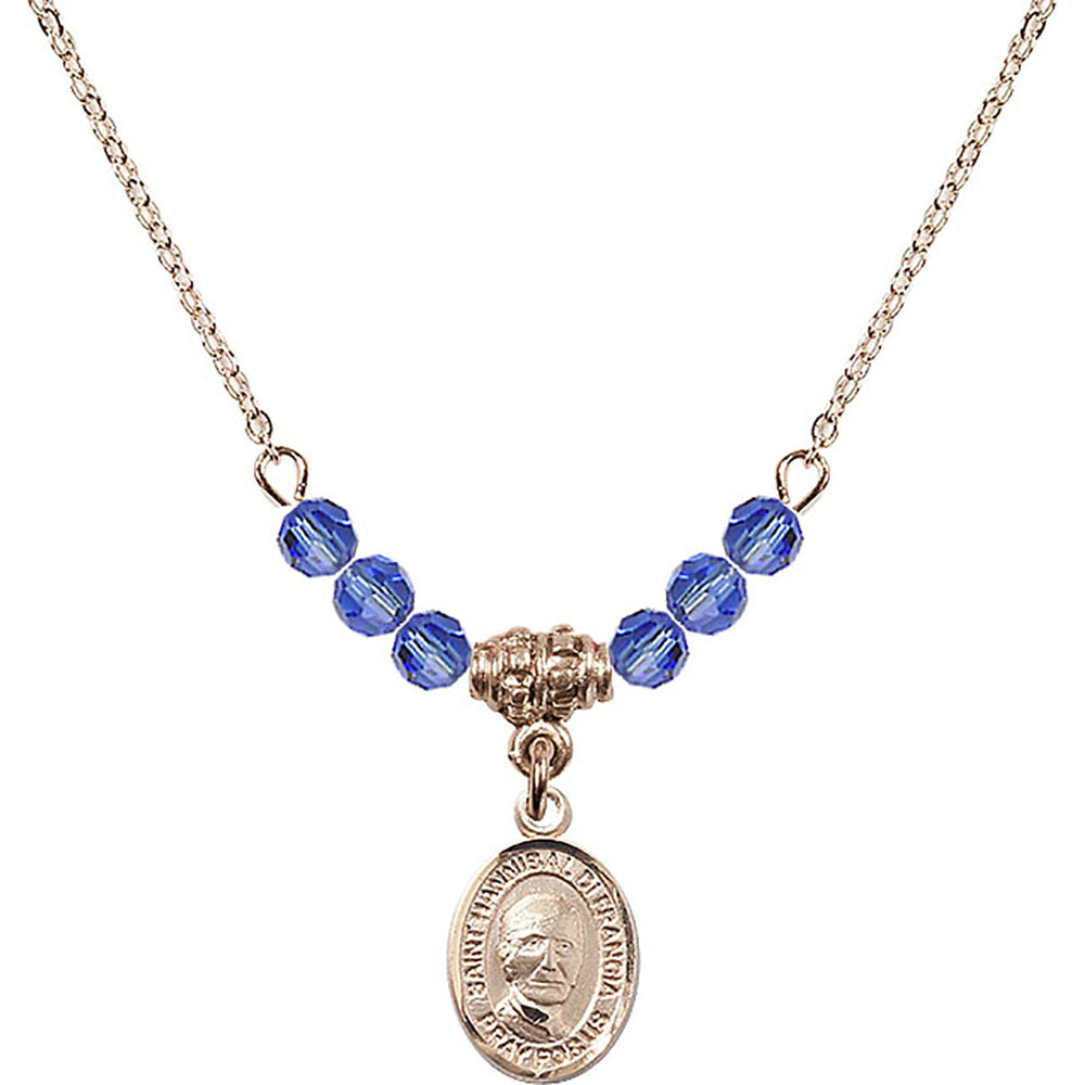 14kt Gold Filled Saint Hannibal Birthstone Necklace with Sapphire Beads - 9327