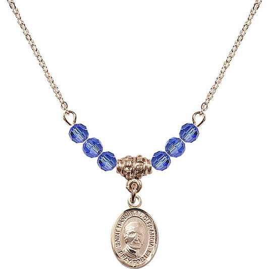14kt Gold Filled Saint Hannibal Birthstone Necklace with Sapphire Beads - 9327