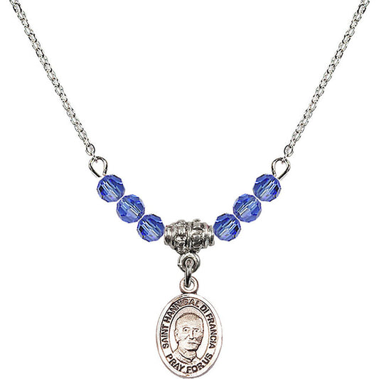 Sterling Silver Saint Hannibal Birthstone Necklace with Sapphire Beads - 9327