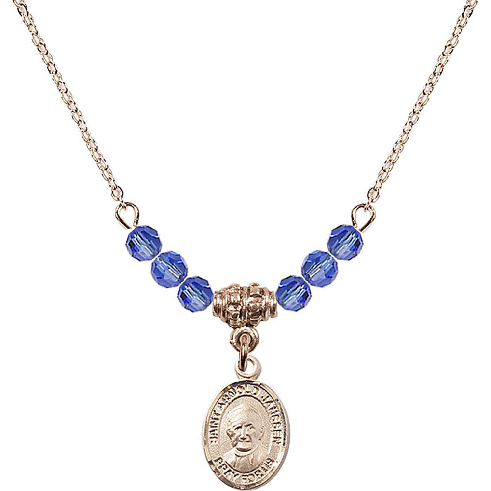 14kt Gold Filled Saint Arnold Janssen Birthstone Necklace with Sapphire Beads - 9328