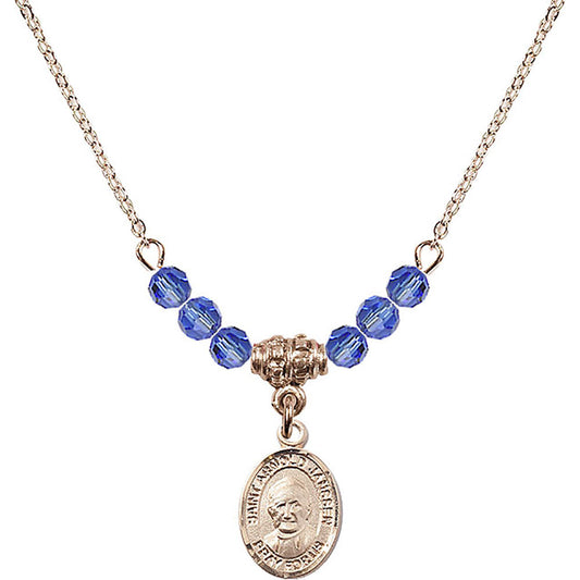 14kt Gold Filled Saint Arnold Janssen Birthstone Necklace with Sapphire Beads - 9328