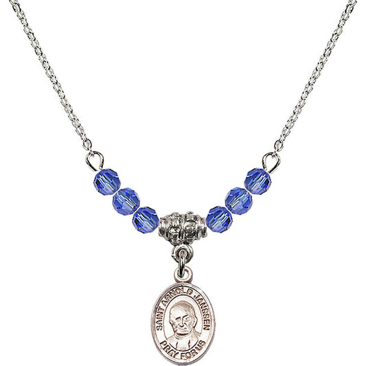 Sterling Silver Saint Arnold Janssen Birthstone Necklace with Sapphire Beads - 9328
