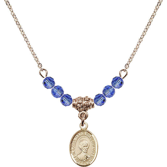 14kt Gold Filled Saint Louis Marie de Montfort Birthstone Necklace with Sapphire Beads - 9330