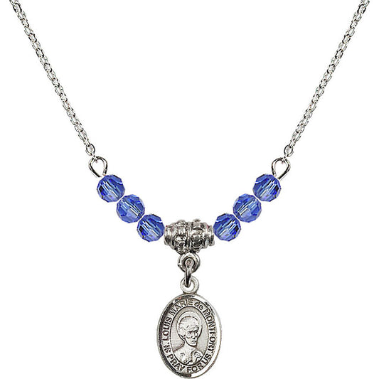 Sterling Silver Saint Louis Marie de Montfort Birthstone Necklace with Sapphire Beads - 9330