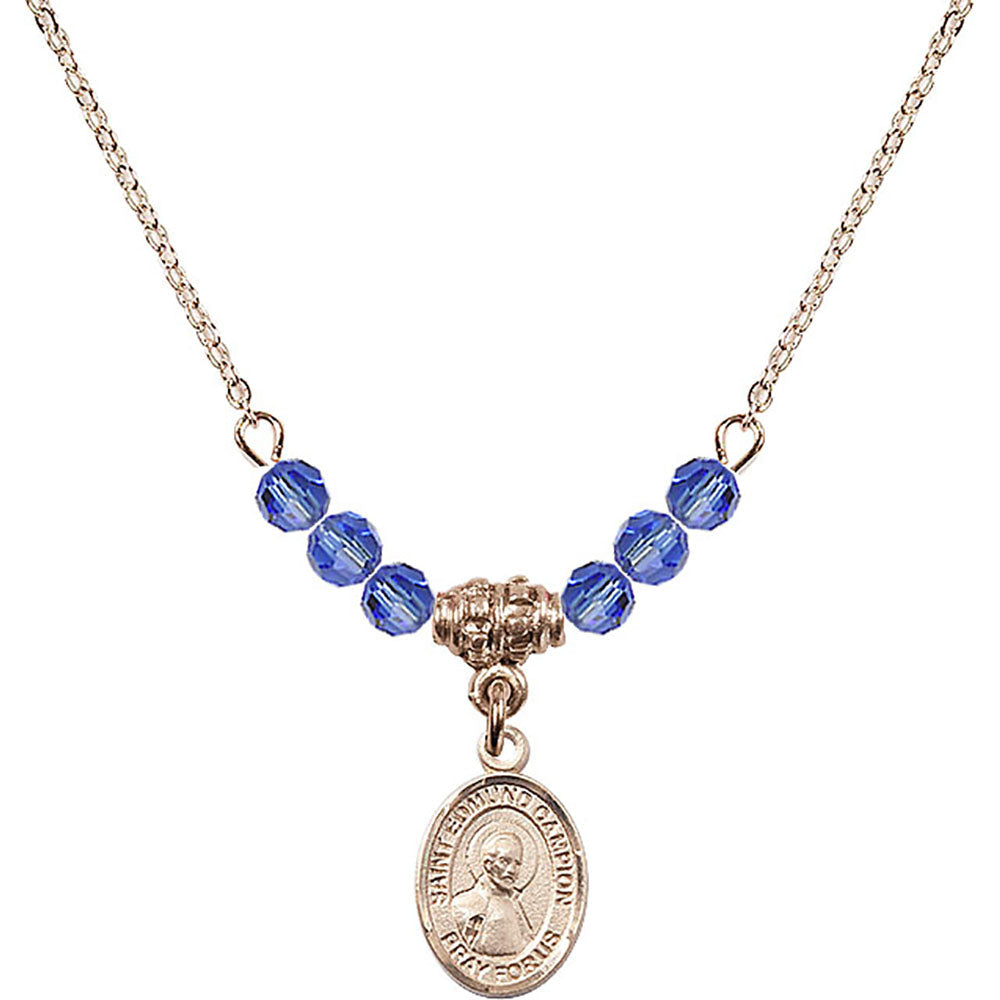 14kt Gold Filled Saint Edmund Campion Birthstone Necklace with Sapphire Beads - 9333