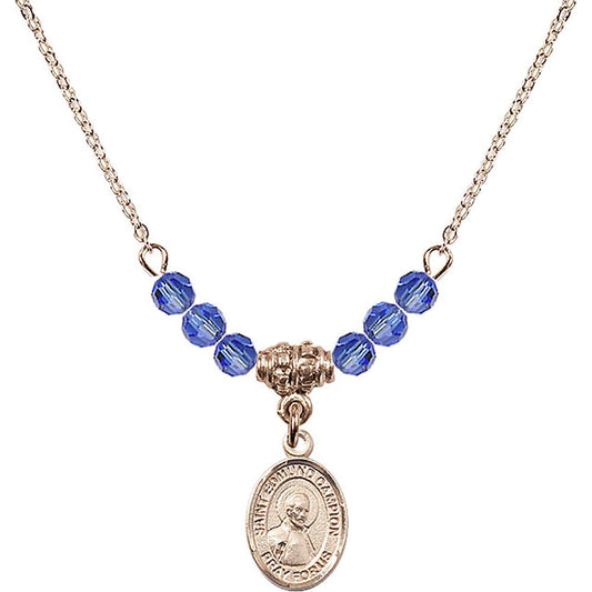 14kt Gold Filled Saint Edmund Campion Birthstone Necklace with Sapphire Beads - 9333
