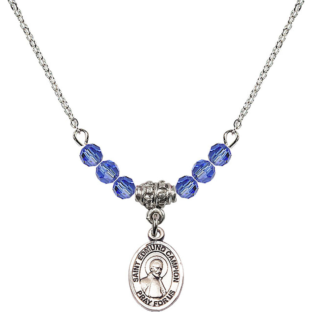Sterling Silver Saint Edmund Campion Birthstone Necklace with Sapphire Beads - 9333
