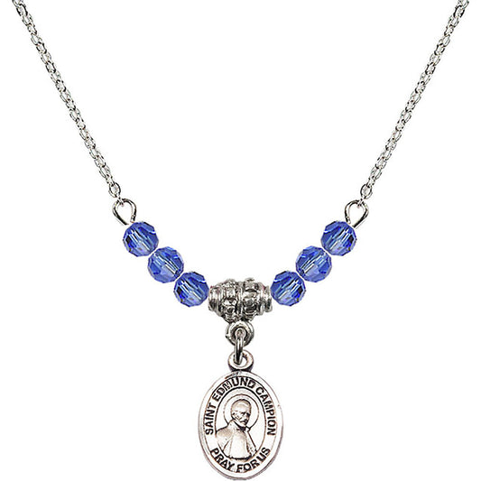 Sterling Silver Saint Edmund Campion Birthstone Necklace with Sapphire Beads - 9333