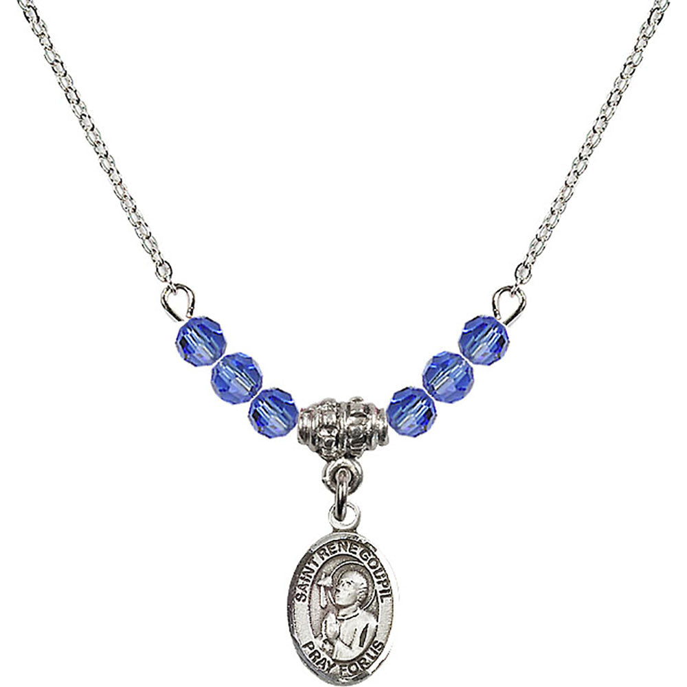 Sterling Silver Saint Rene Goupil Birthstone Necklace with Sapphire Beads - 9334