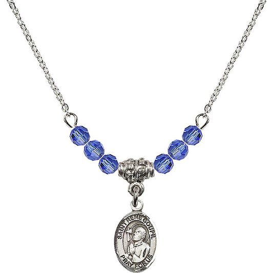 Sterling Silver Saint Rene Goupil Birthstone Necklace with Sapphire Beads - 9334
