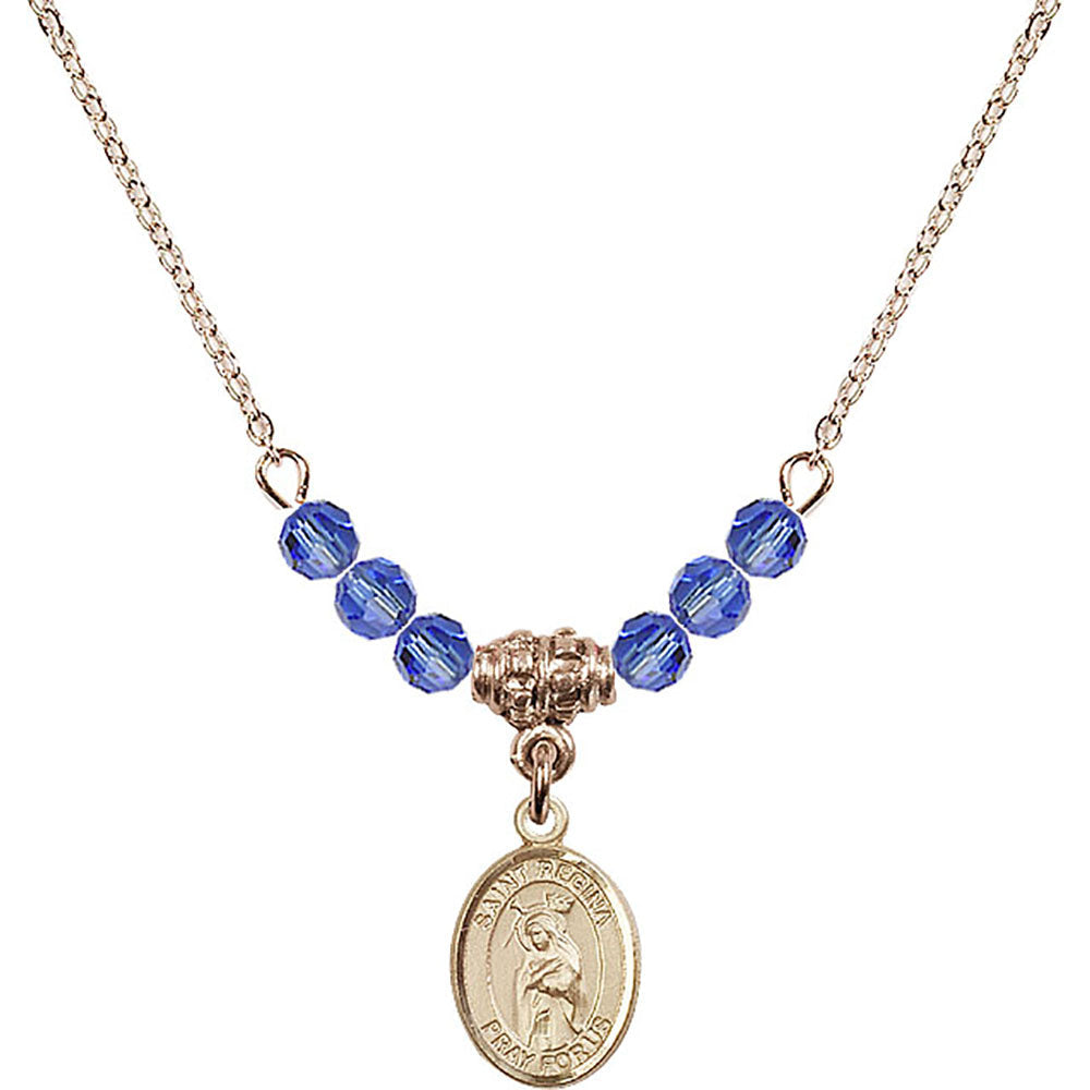 14kt Gold Filled Saint Regina Birthstone Necklace with Sapphire Beads - 9335