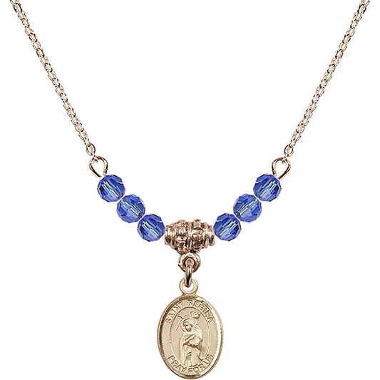 14kt Gold Filled Saint Regina Birthstone Necklace with Sapphire Beads - 9335
