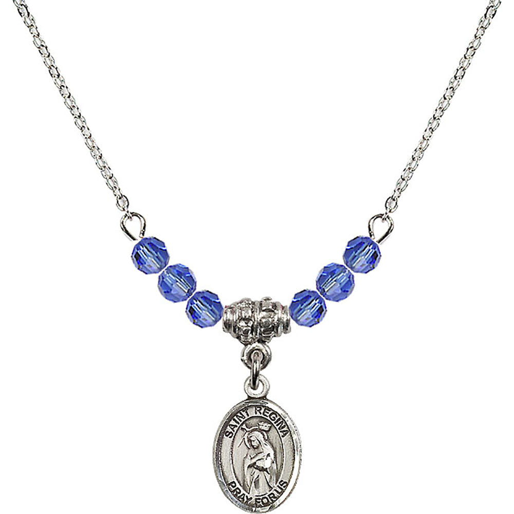 Sterling Silver Saint Regina Birthstone Necklace with Sapphire Beads - 9335