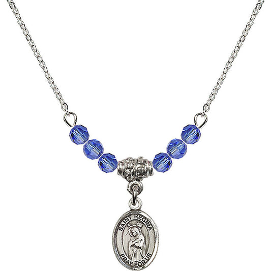 Sterling Silver Saint Regina Birthstone Necklace with Sapphire Beads - 9335