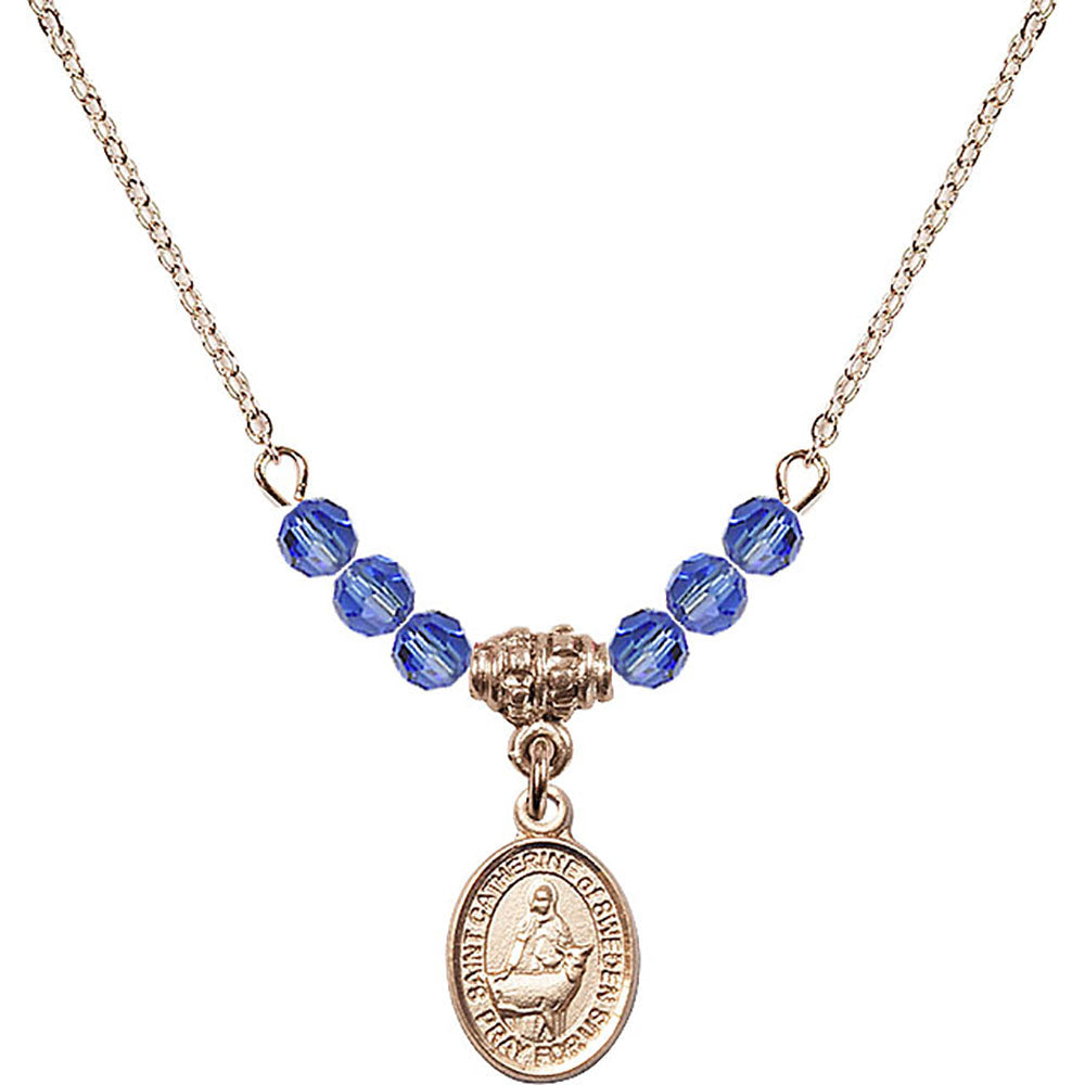 14kt Gold Filled Saint Catherine of Sweden Birthstone Necklace with Sapphire Beads - 9336