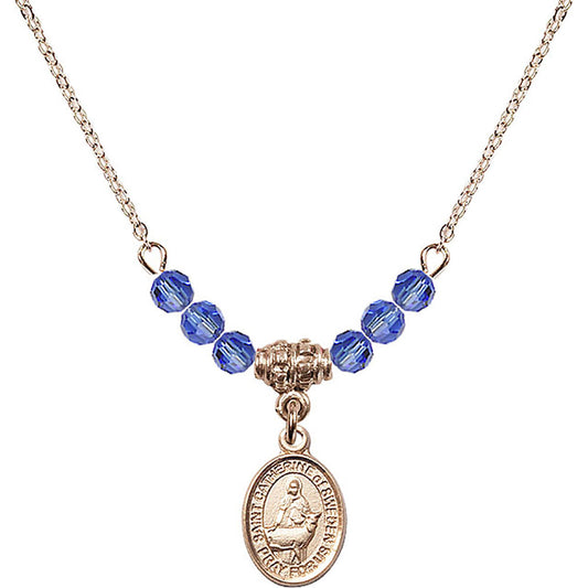 14kt Gold Filled Saint Catherine of Sweden Birthstone Necklace with Sapphire Beads - 9336