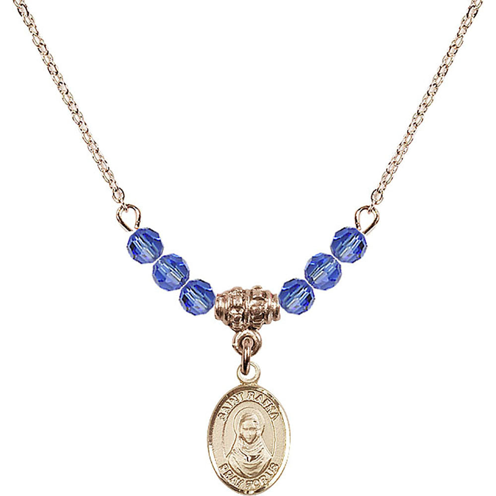 14kt Gold Filled Saint Rafka Birthstone Necklace with Sapphire Beads - 9338