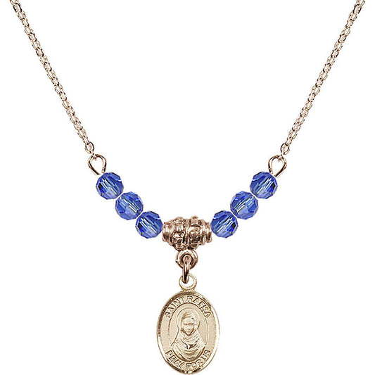 14kt Gold Filled Saint Rafka Birthstone Necklace with Sapphire Beads - 9338