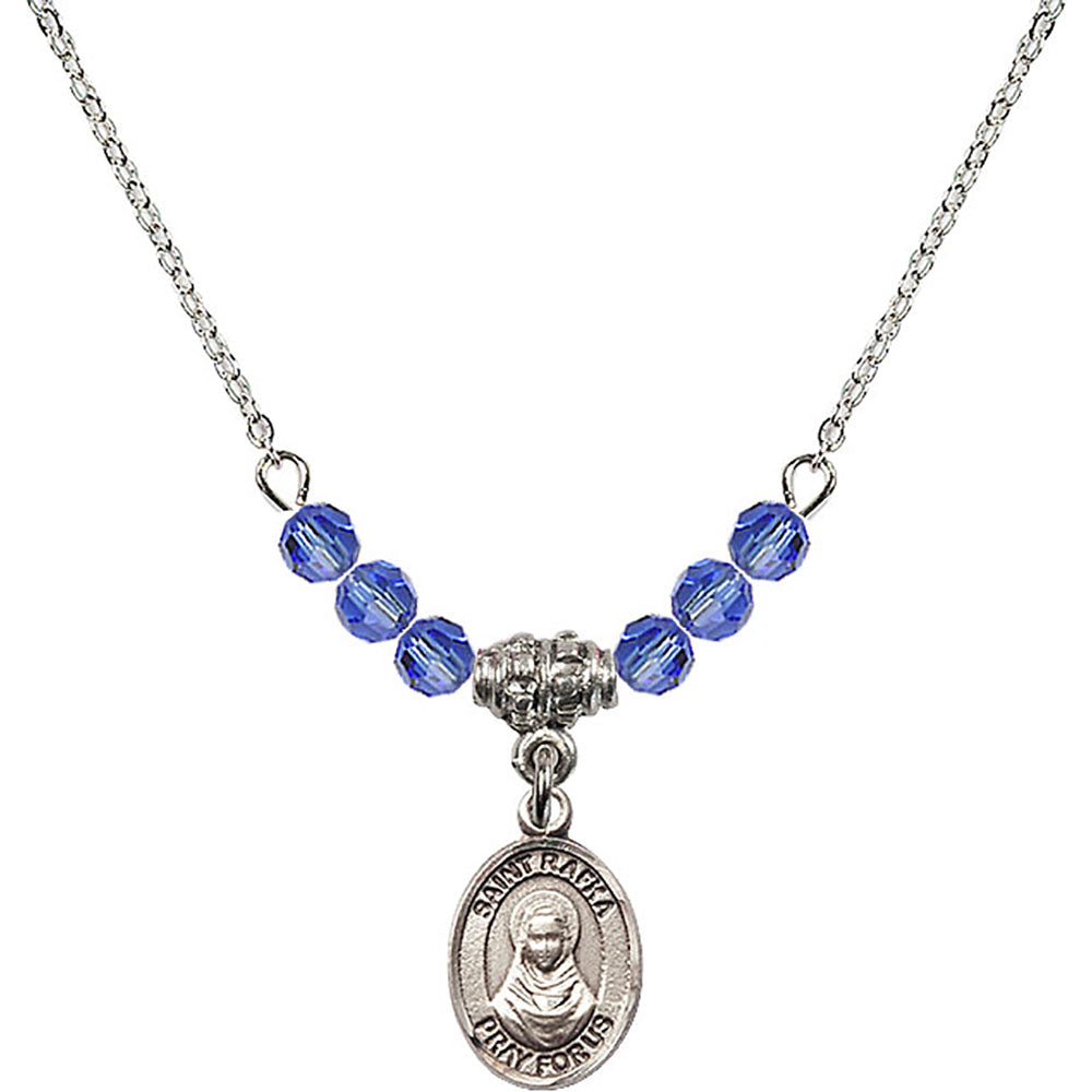 Sterling Silver Saint Rafka Birthstone Necklace with Sapphire Beads - 9338