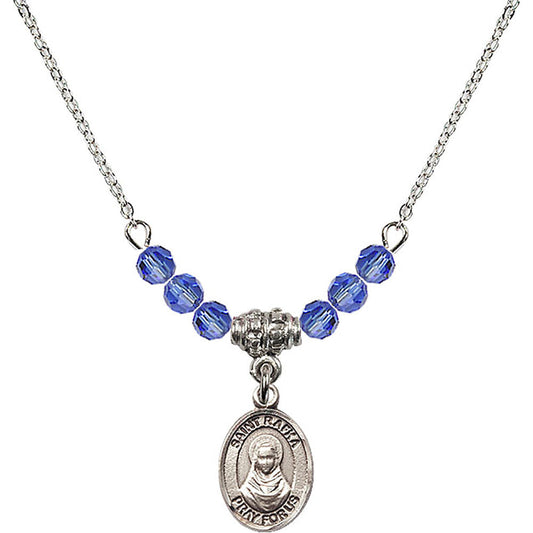 Sterling Silver Saint Rafka Birthstone Necklace with Sapphire Beads - 9338