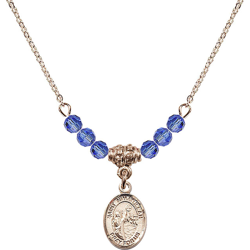 14kt Gold Filled Saint Nimatullah Birthstone Necklace with Sapphire Beads - 9339