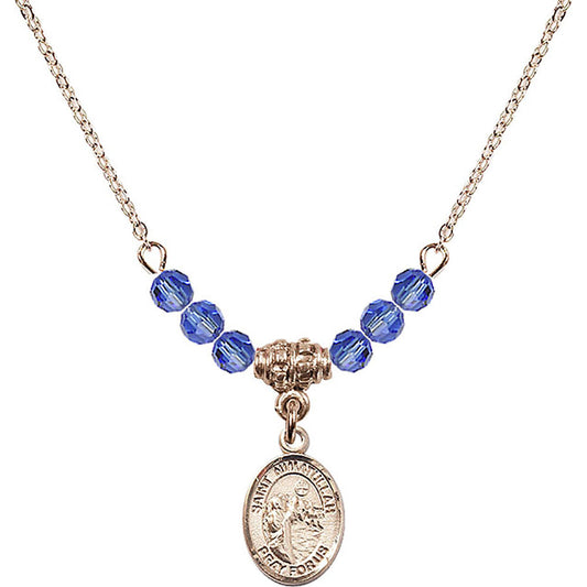 14kt Gold Filled Saint Nimatullah Birthstone Necklace with Sapphire Beads - 9339