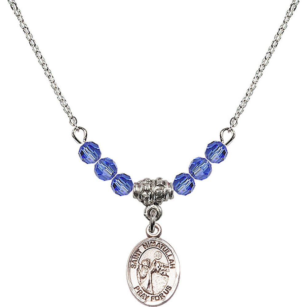 Sterling Silver Saint Nimatullah Birthstone Necklace with Sapphire Beads - 9339
