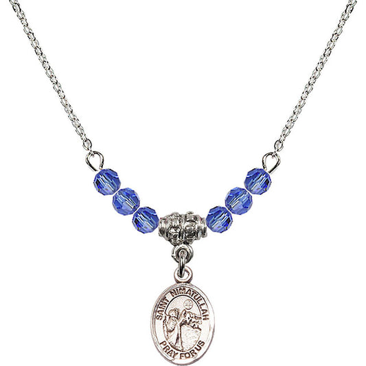 Sterling Silver Saint Nimatullah Birthstone Necklace with Sapphire Beads - 9339