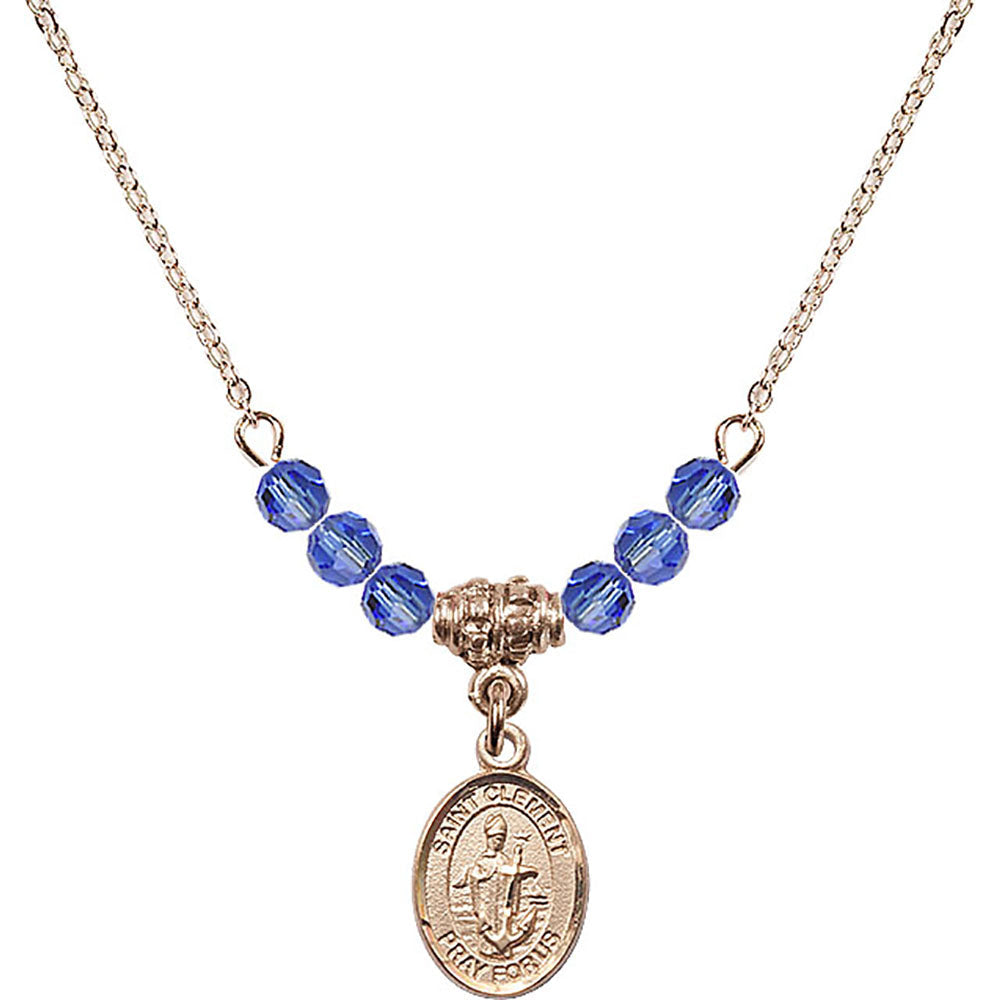 14kt Gold Filled Saint Clement Birthstone Necklace with Sapphire Beads - 9340