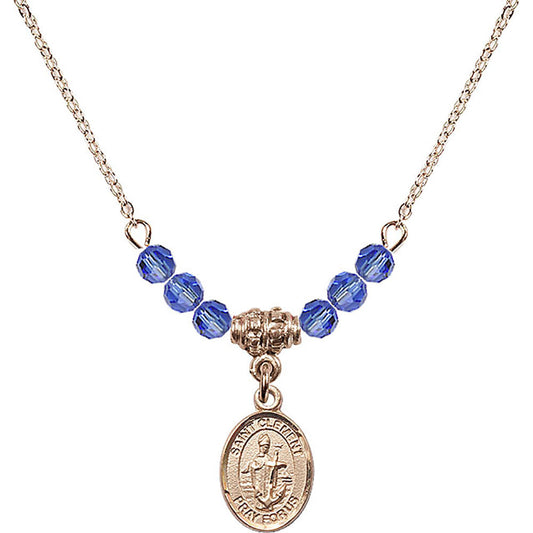 14kt Gold Filled Saint Clement Birthstone Necklace with Sapphire Beads - 9340