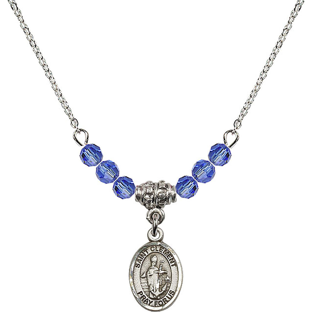 Sterling Silver Saint Clement Birthstone Necklace with Sapphire Beads - 9340