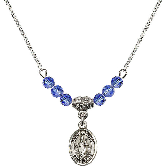 Sterling Silver Saint Clement Birthstone Necklace with Sapphire Beads - 9340