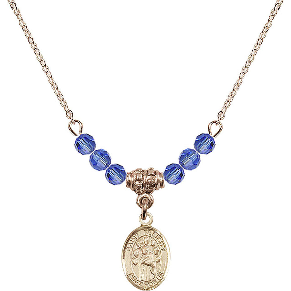 14kt Gold Filled Saint Felicity Birthstone Necklace with Sapphire Beads - 9341