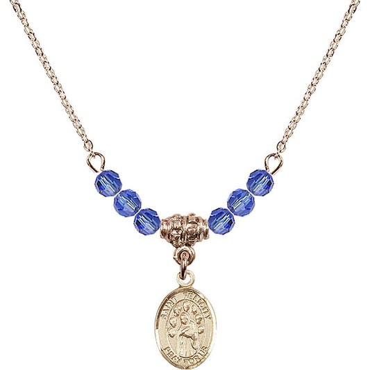 14kt Gold Filled Saint Felicity Birthstone Necklace with Sapphire Beads - 9341