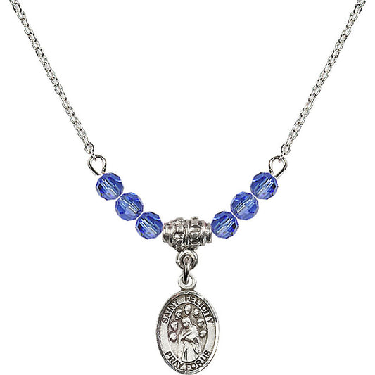 Sterling Silver Saint Felicity Birthstone Necklace with Sapphire Beads - 9341