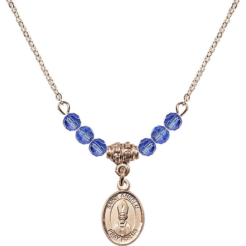 14kt Gold Filled Saint Anselm of Canterbury Birthstone Necklace with Sapphire Beads - 9342